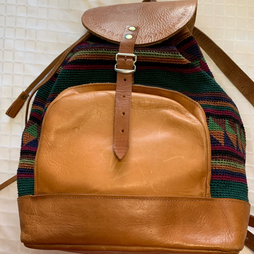 Handmade leather trim backpack